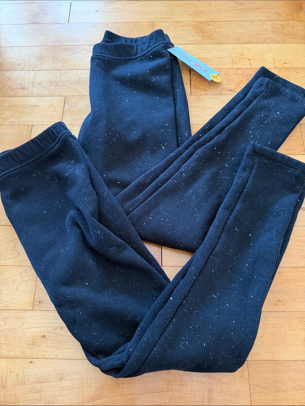 2 Pairs Cat & Jack Black Sparkly Fleece Lined Leggings, Size M (7/8)